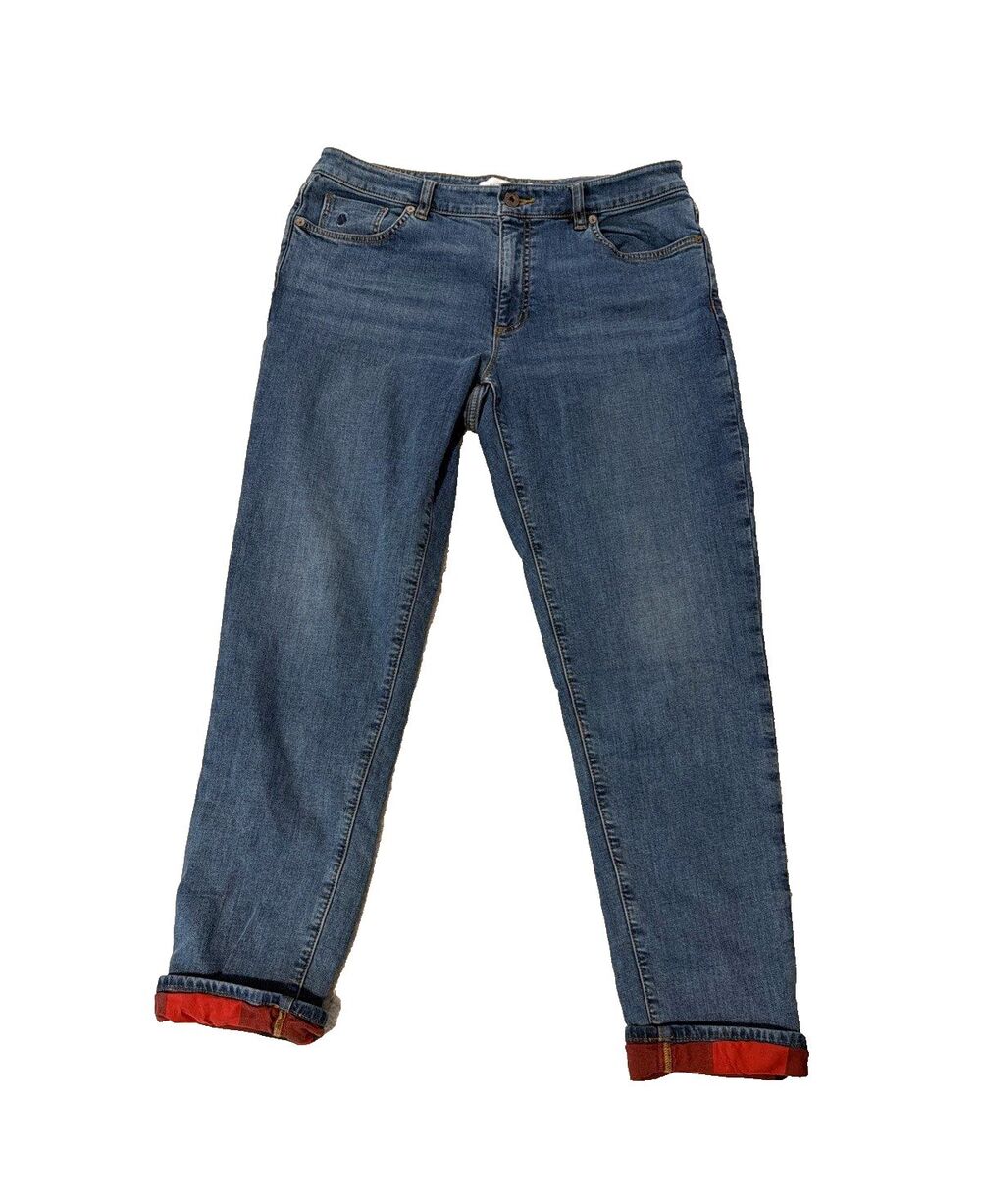 LL Bean Womens Jeans Size 10 Plaid Lined Denim Blue Signature Organic Cotton